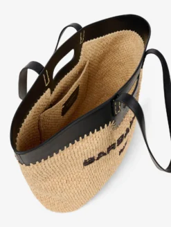 Sac Cabas En Raphia Naturel Et Cuir Noir -barbarabui Soldes Magasin F6820PNT 0210 04