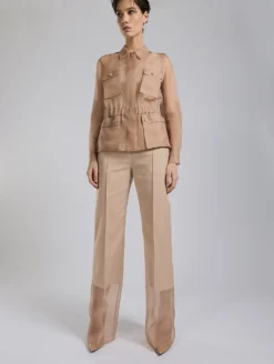 Veste Saharienne En Organza De Soie Nude -barbarabui Soldes Magasin F7251FLE 04 1043