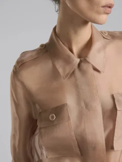 Veste Saharienne En Organza De Soie Nude -barbarabui Soldes Magasin F7251FLE 04 1120