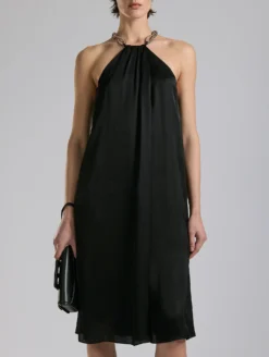 Robe Trapèze En Satin De Viscose Léger Noire -barbarabui Soldes Magasin F7327FEK 10 0597