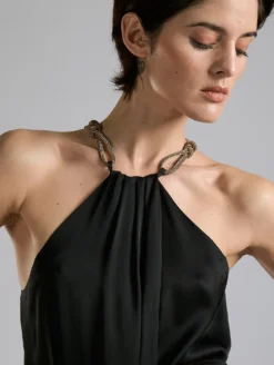 Robe Trapèze En Satin De Viscose Léger Noire -barbarabui Soldes Magasin F7327FEK 10 0639