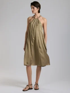 Robe Trapèze En Satin De Viscose Léger Bronze