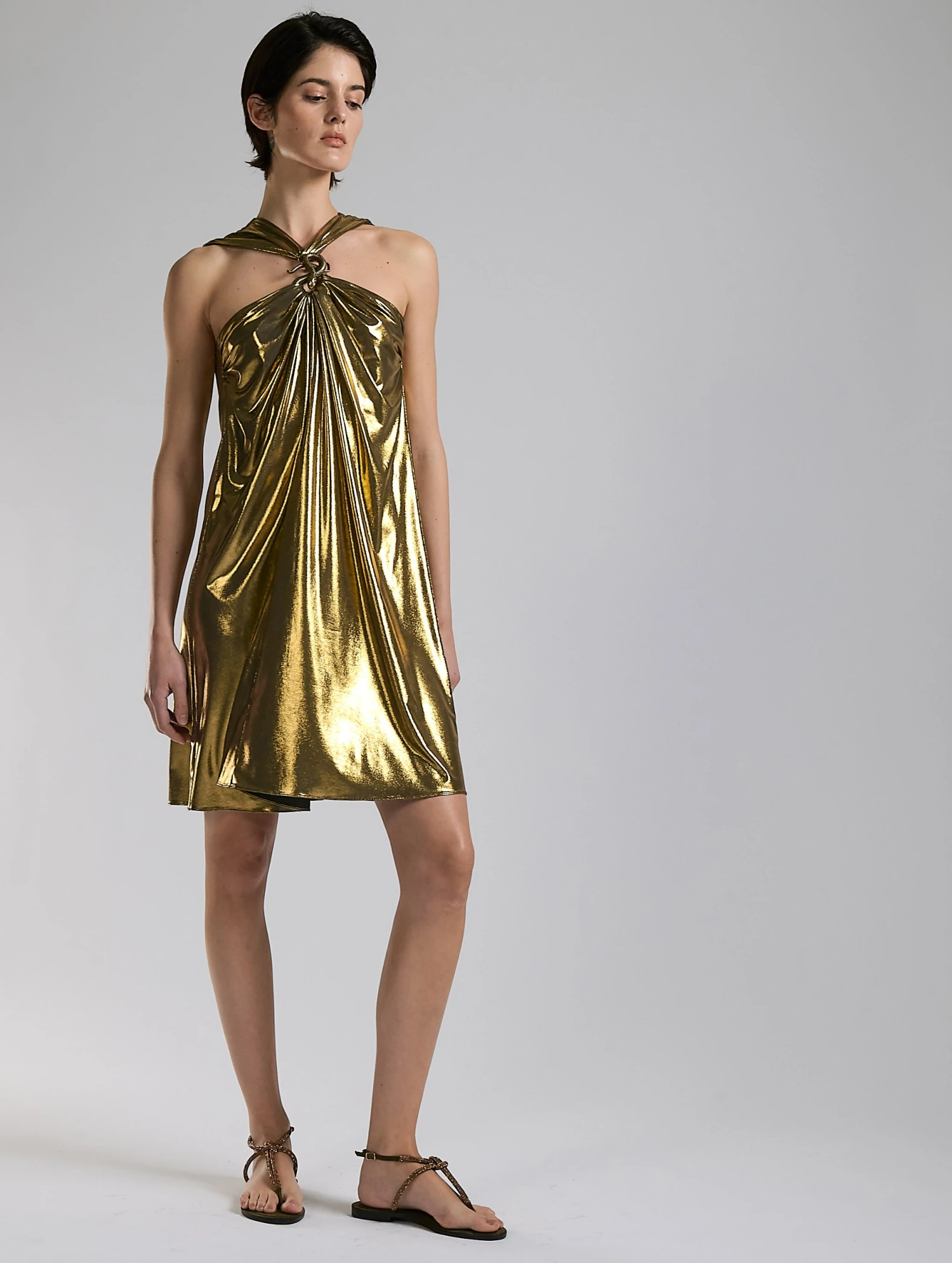 Robe Courte En Jersey Métallisé Gold 2 Robe Courte En Jersey Métallisé Gold – Image 2