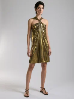 Robe Courte En Jersey Métallisé Gold
