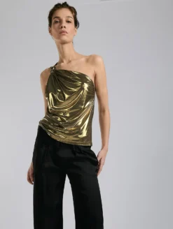 Top Asymétrique En Jersey Métallisé Gold