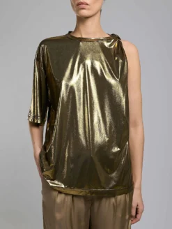 Tee-shirt Drapé En Jersey Métallisé Gold -barbarabui Soldes Magasin F7466FMA 6010 1243