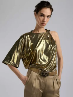 Tee-shirt Drapé En Jersey Métallisé Gold -barbarabui Soldes Magasin F7466FMA 6010 1285