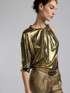 Tee-shirt Drapé En Jersey Métallisé Gold -barbarabui Soldes Magasin F7466FMA 6010 1290