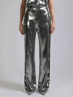 Pantalon Droit En Lamé "liquide" Argent -barbarabui Soldes Magasin F7627FEM 8010 0056
