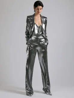 Pantalon Droit En Lamé "liquide" Argent -barbarabui Soldes Magasin F7627FEM 8010 0075