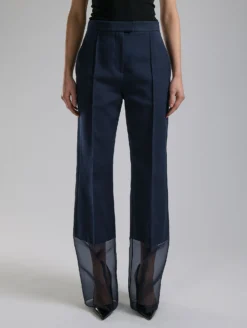 Pantalon En Radzimir Coton Soie Et Organza Marine -barbarabui Soldes Magasin F7628FHF 55 0859