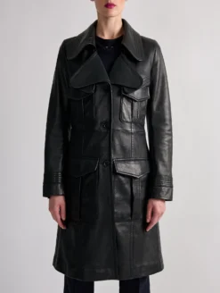 Manteau Trench-coat En Cuir Plongé Navy -barbarabui Soldes Magasin barbara bui F1180FUF 55 additional