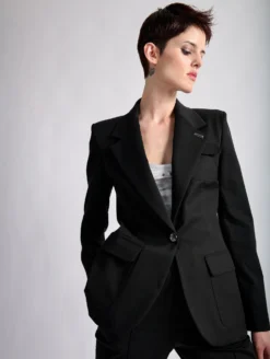 Veste 3 Poches En Gabardine De Coton Stretch Noire