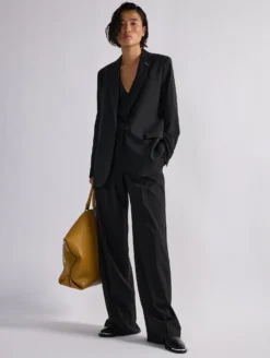 Veste Droite En Toile De Laine Noire