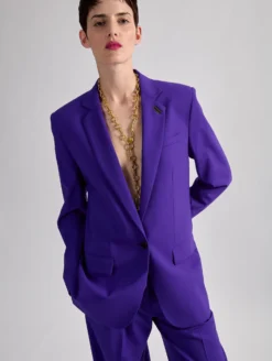 Veste Droite En Toile De Laine Violette