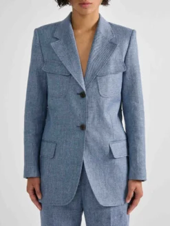 Veste 4 Poches En Toile Lin Et Coton Bleue -barbarabui Soldes Magasin barbara bui F1225FHE 20 additional