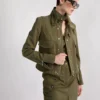 Blouson à Col Montant En Gabardine Stretch Kaki