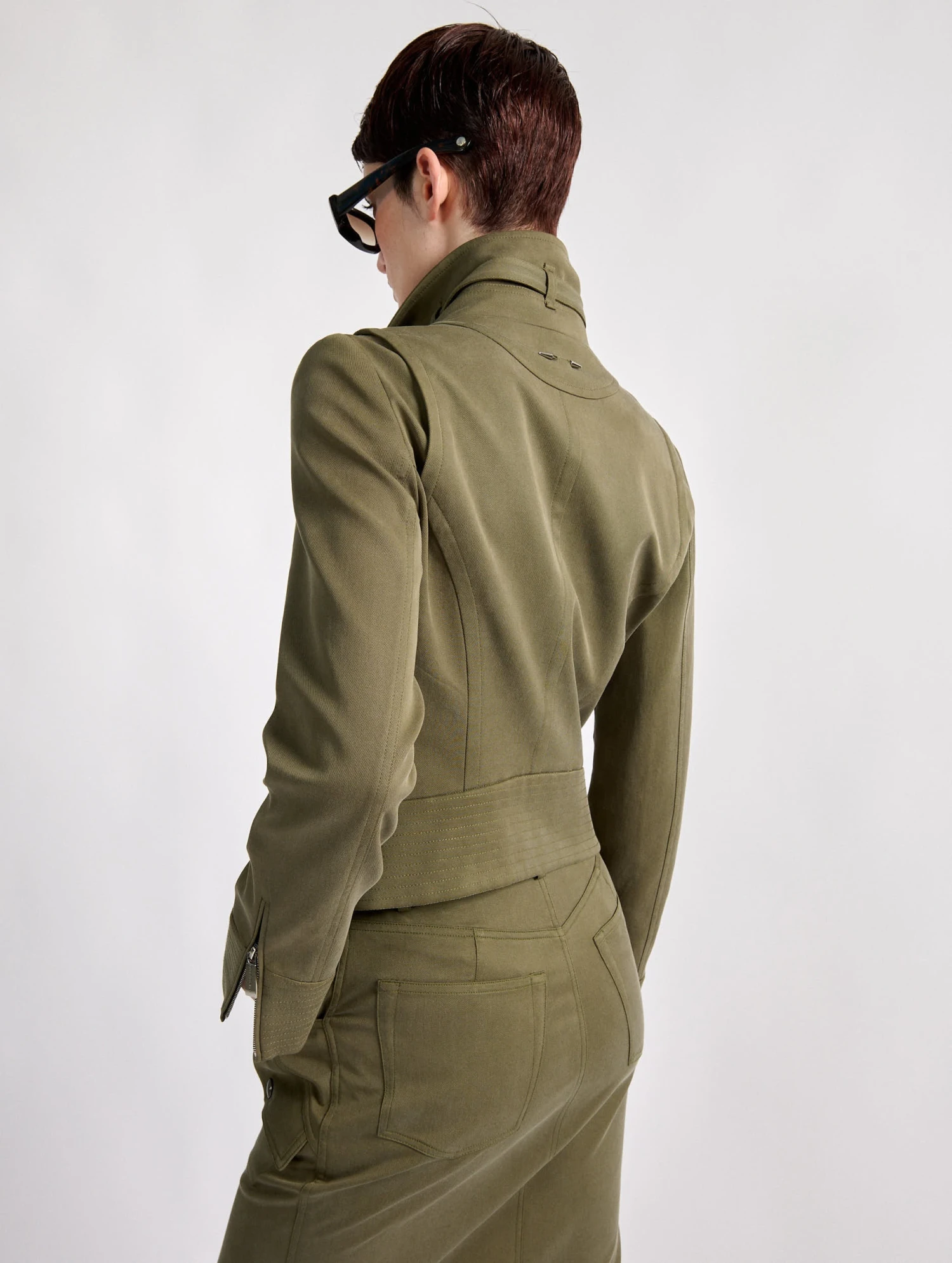Blouson à Col Montant En Gabardine Stretch Kaki 2 Blouson à Col Montant En Gabardine Stretch Kaki – Image 2