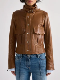 Blouson à Col Montant En Cuir Plongé Camel -barbarabui Soldes Magasin barbara bui F1280FUF 18 additional