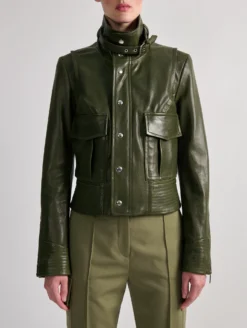 Blouson à Col Montant En Cuir Plongé Kaki 11 Blouson à Col Montant En Cuir Plongé Kaki -barbarabui Soldes Magasin barbara bui F1280FUF 47 additional