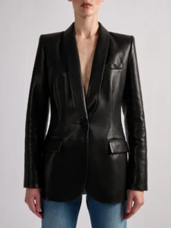 Veste Col Châle Cintrée En Cuir Plongé Noire -barbarabui Soldes Magasin barbara bui F1289KUL 10 additional