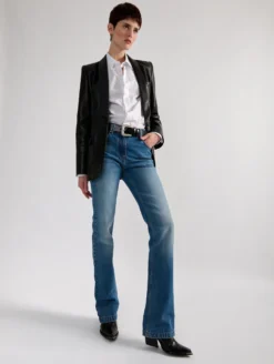 Veste Col Châle Cintrée En Cuir Plongé Noire