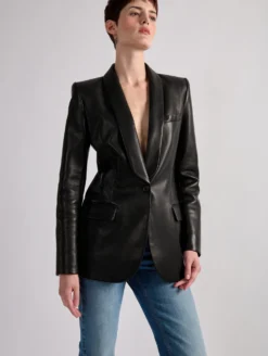 Veste Col Châle Cintrée En Cuir Plongé Noire -barbarabui Soldes Magasin barbara bui F1289KUL 10 image 4 989ec53d 68a2 4fac a26f 4f3e6c071007