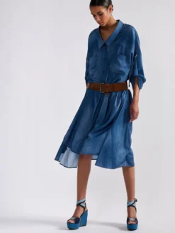 Robe Chemise Fluide à Imprimé Denim
