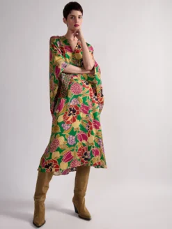 Robe Kimono En Satin Imprimé Geisha