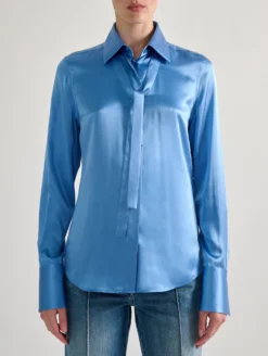 Chemise Lavallière En Satin De Soie Bleue -barbarabui Soldes Magasin barbara bui F1402HCA 15 additional
