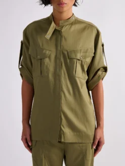 Chemise à Poches Plaquées En Satin Mercerisé Kaki -barbarabui Soldes Magasin barbara bui F1413FEH 37 additional