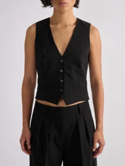 Gilet De Costume En Toile De Laine Noir -barbarabui Soldes Magasin barbara bui F1420WTE 10 additional