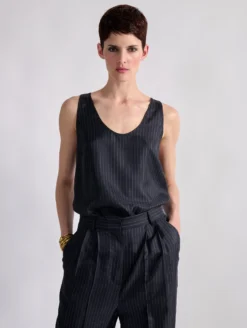 Débardeur En Twill De Soie Imprimé Rayures Tennis