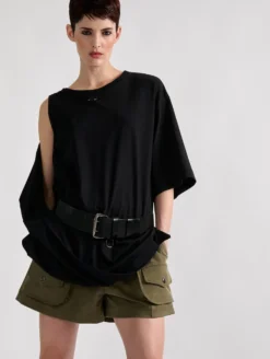 Tee-shirt Drapé Oversized En Jersey De Coton Noir