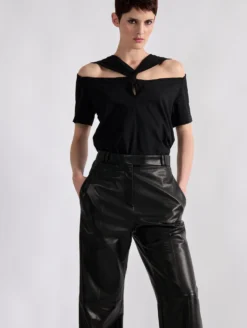 Tee-shirt à Encolure Twistée En Coton Noir