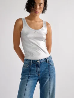 Débardeur En Jersey Côtelé Métallisé Argent