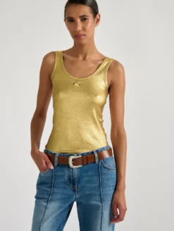 Débardeur En Jersey Côtelé Métallisé Gold