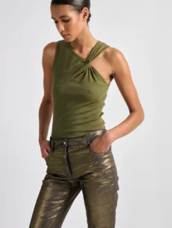 Débardeur Drapé Asymétrique En Jersey Côtelé Kaki