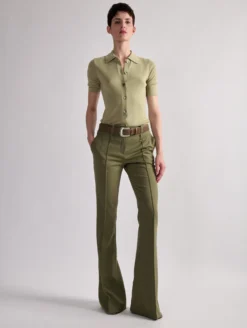 Pantalon Bootleg En Gabardine De Laine Vert Olive