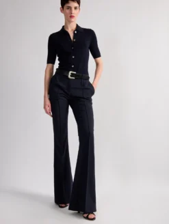 Pantalon Bootleg En Gabardine Stretch Navy