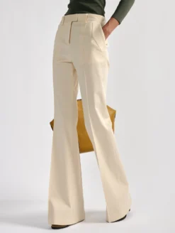 Pantalon Bootleg En Gabardine De Coton Sable