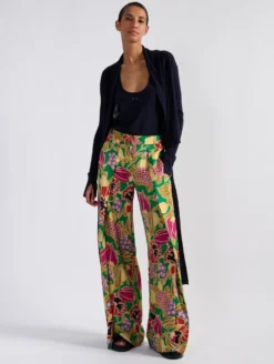 Pantalon à Jambes Larges En Satin Imprimé Geisha