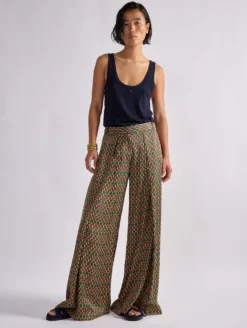 Pantalon à Jambes Larges En Satin Imprimé Samourai