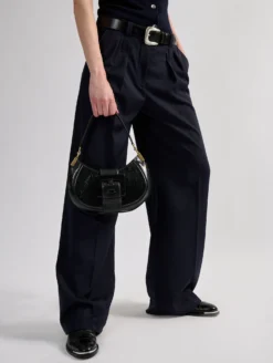 Pantalon à Plis En Gabardine De Laine Stretch Navy