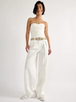 Pantalon Large En Gabardine De Coton Stretch Blanc