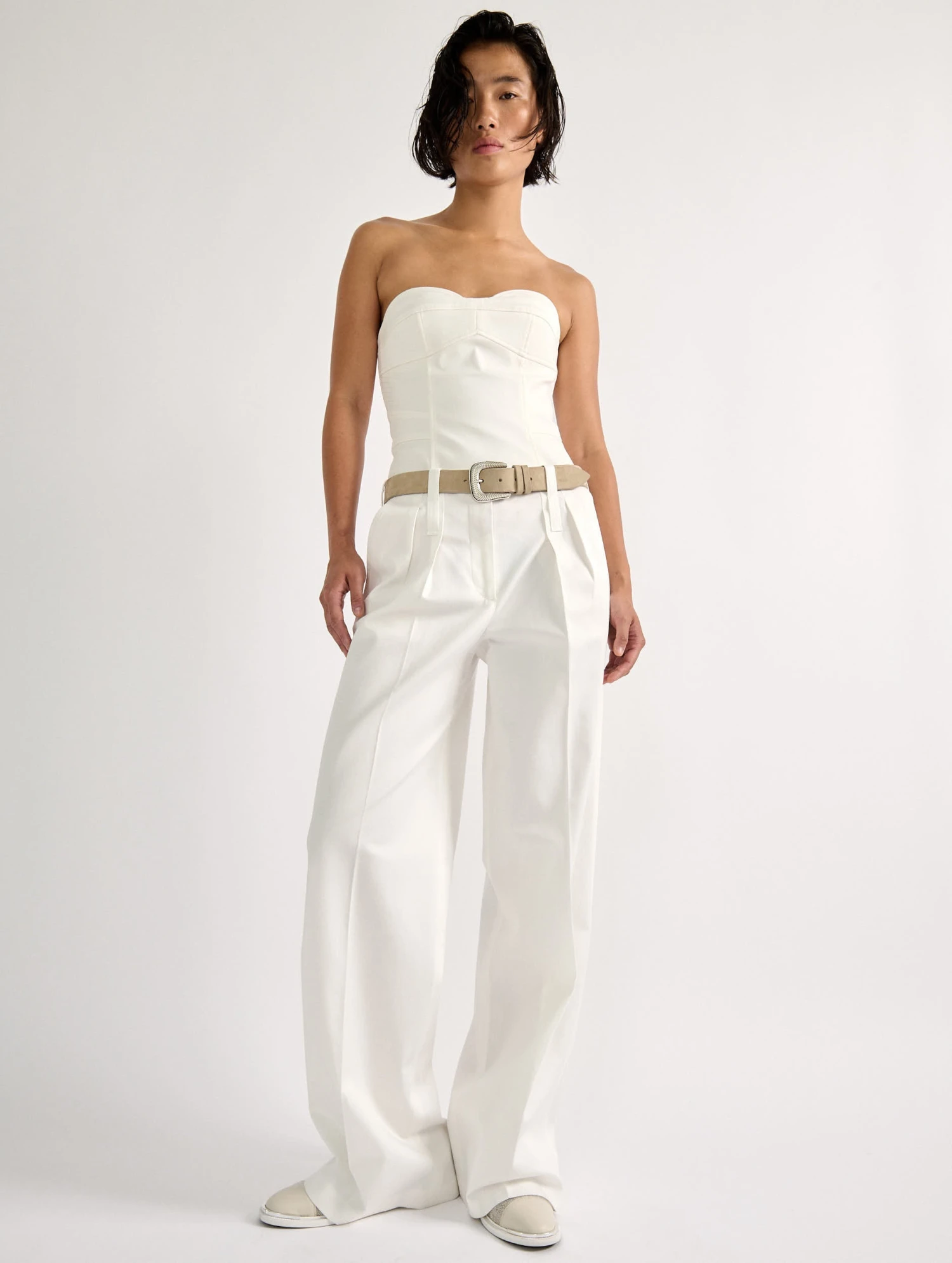 Pantalon Large En Gabardine De Coton Stretch Blanc 1 Pantalon Large En Gabardine De Coton Stretch Blanc