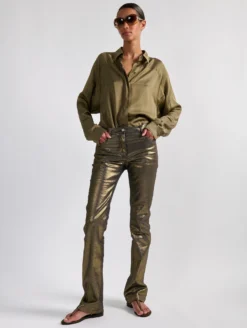 Jean 5 Poches Coupe Droite En Denim Métallisé Gold