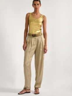 Pantalon à Plis En Satin De Viscose Léger Sable