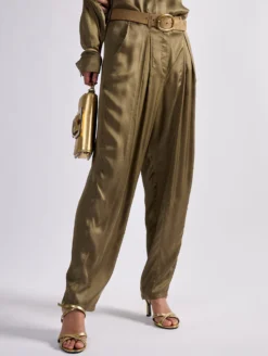 Pantalon à Plis En Satin De Viscose Léger Kaki -barbarabui Soldes Magasin barbara bui F1646FEK 37 additional