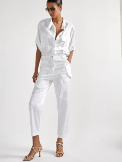 Pantalon Cargo En Satin Mercerisé Blanc